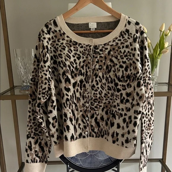 a new day Leopard Print Cardigan Sweater - Black and Cream - Picture 1 of 6
